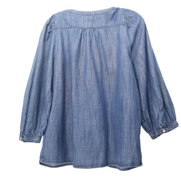 Gap pleated buttoned puff sleeve denim women's shirt Size S - Picture 2 of 11